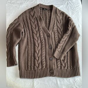 Quince Cable Knit Cardigan - Brown